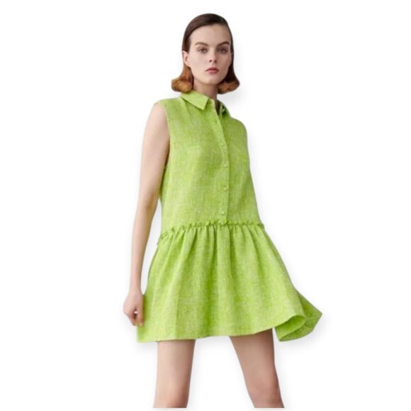 Zara Oversized Sleeveless Tweed Lime Collared Textured Minidress Size M - Picture 2 of 14